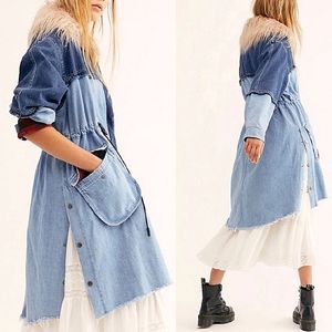 NWT🦋 Free People Days To Come Parka Fur Denim Button Jacket Coat, Small